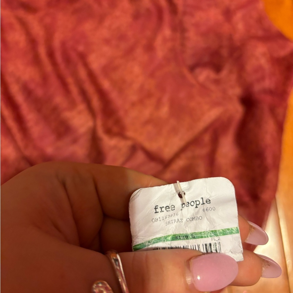 FREE PEOPLE MESH FLORAL RED/ORANGE BABY TEE! (New with tag!) - Picture 5 of 5